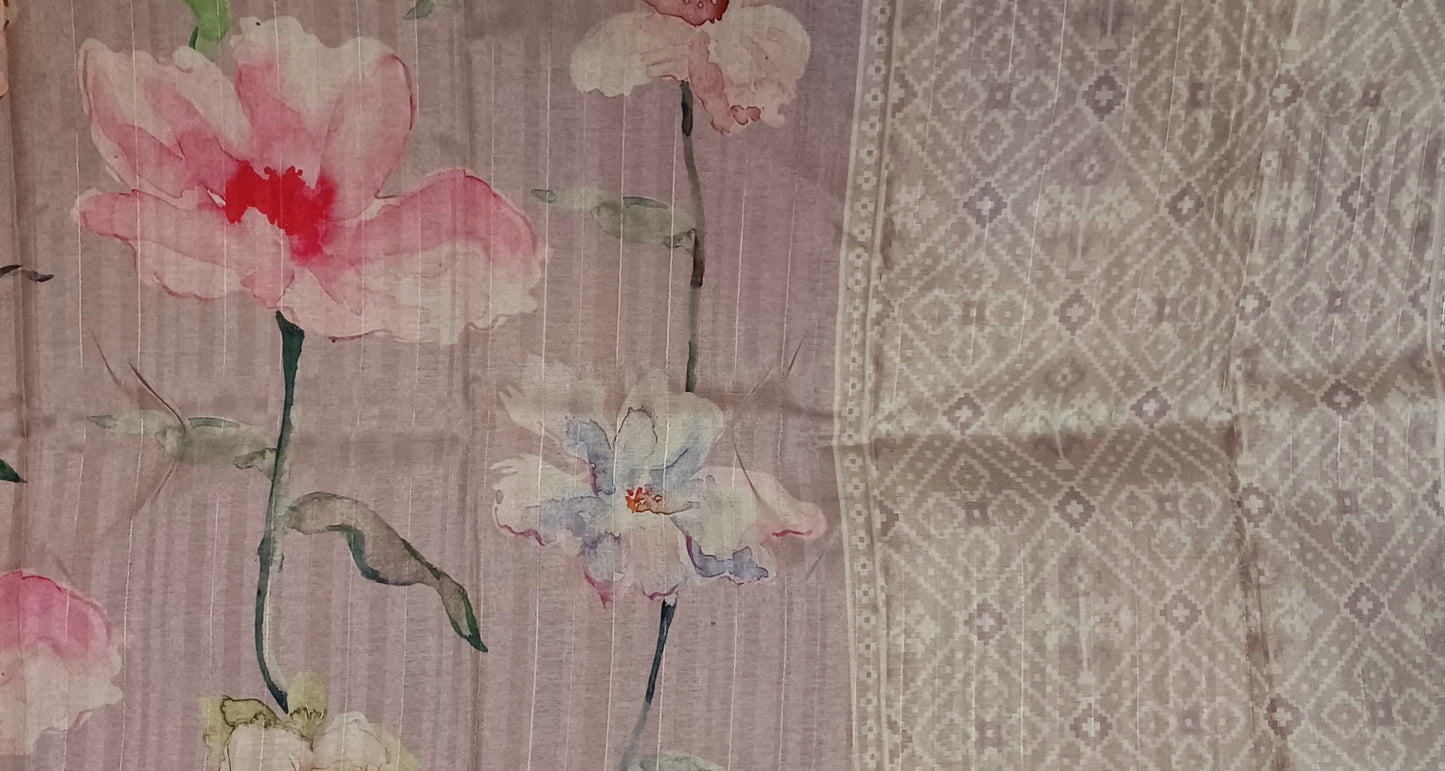 Light Mauve semi Tussar silk saree in digital print