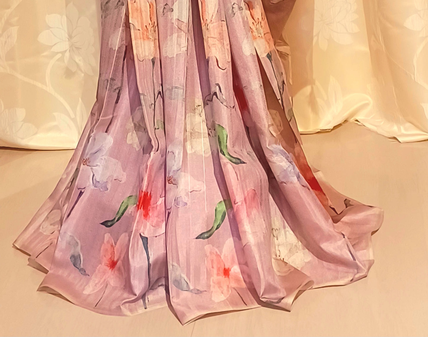 Dusty Pink semi Tussar silk saree in digital print