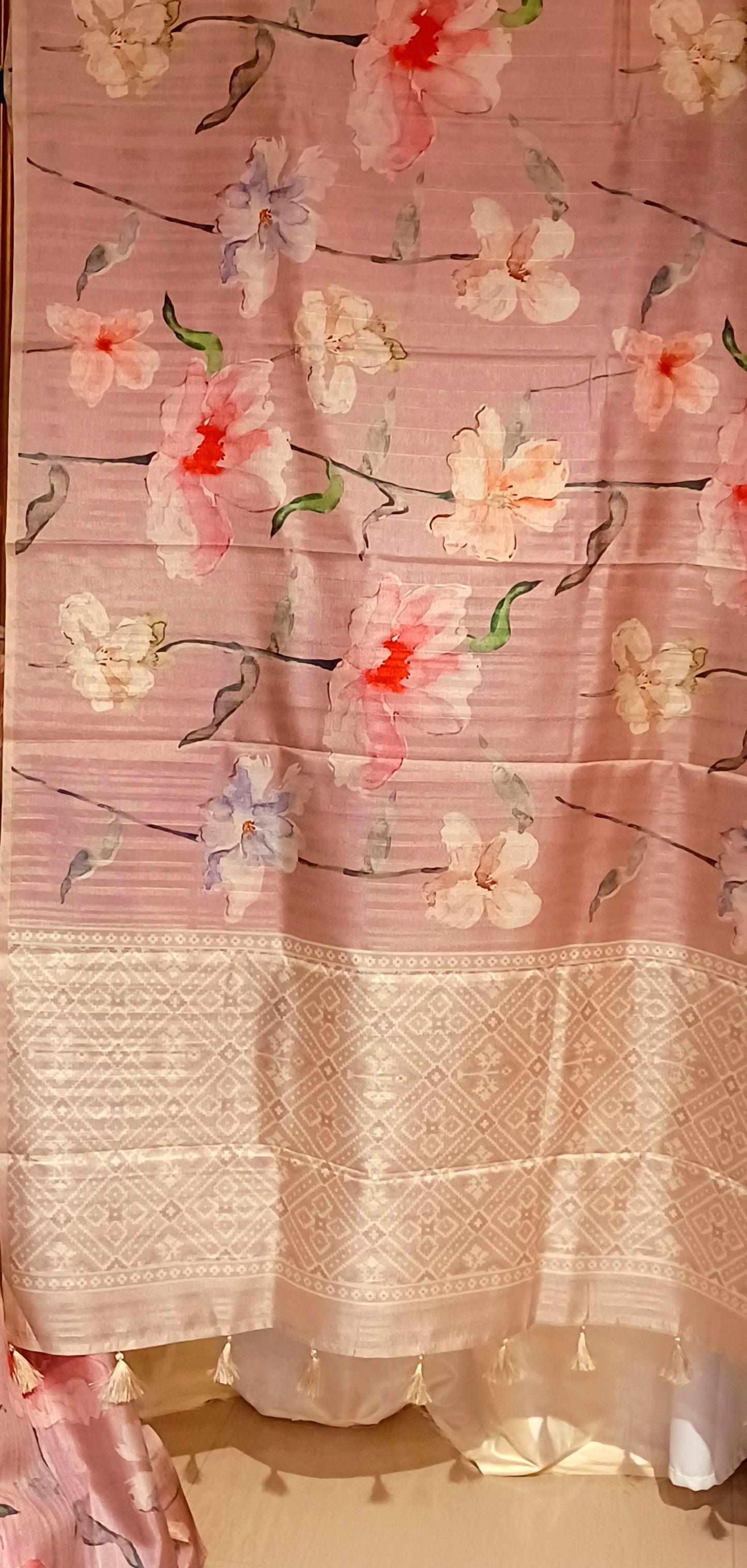 Dusty Pink semi Tussar silk saree in digital print