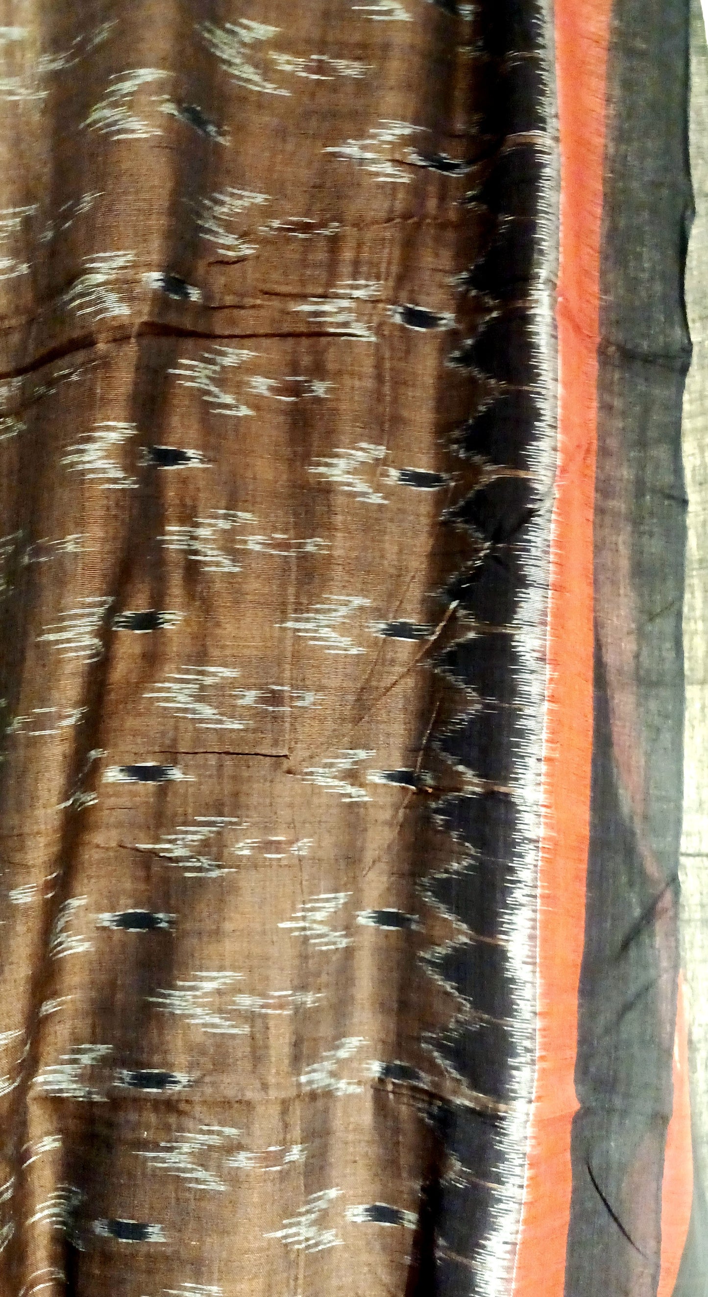 Brown with Black Orissa Ikkat Tie and Dye Cotton Saree