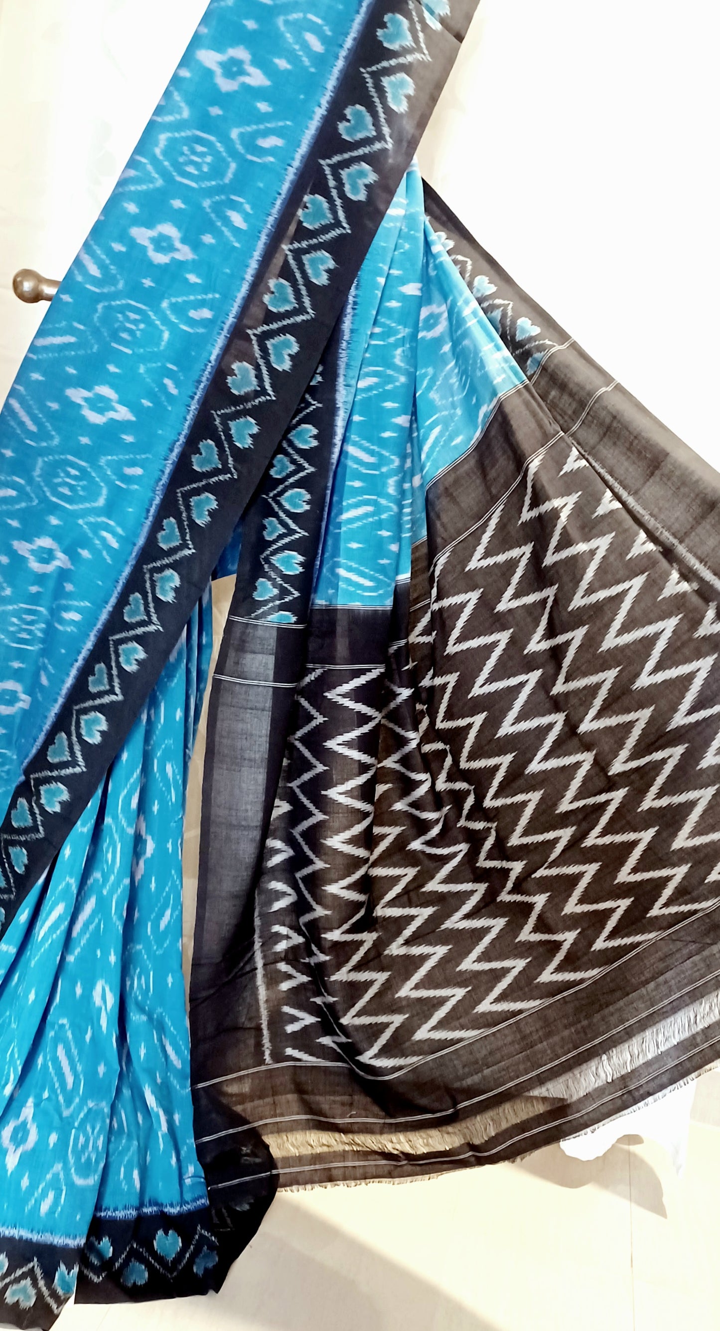Blue and black Pochampally Ikkat Tie and Dye Cotton Saree