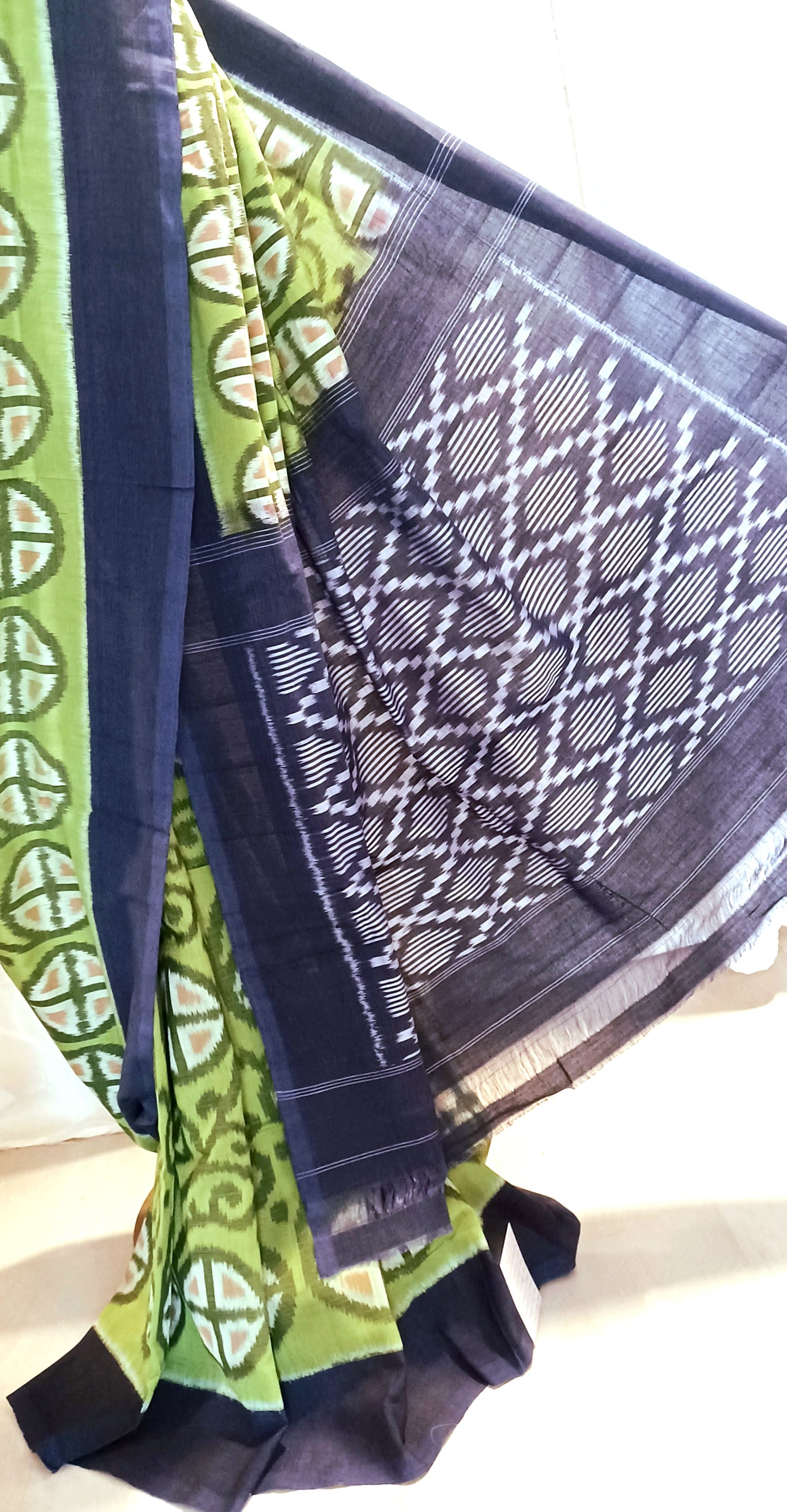 Olive Green Pochampally Ikkat Tie and Dye Cotton Saree