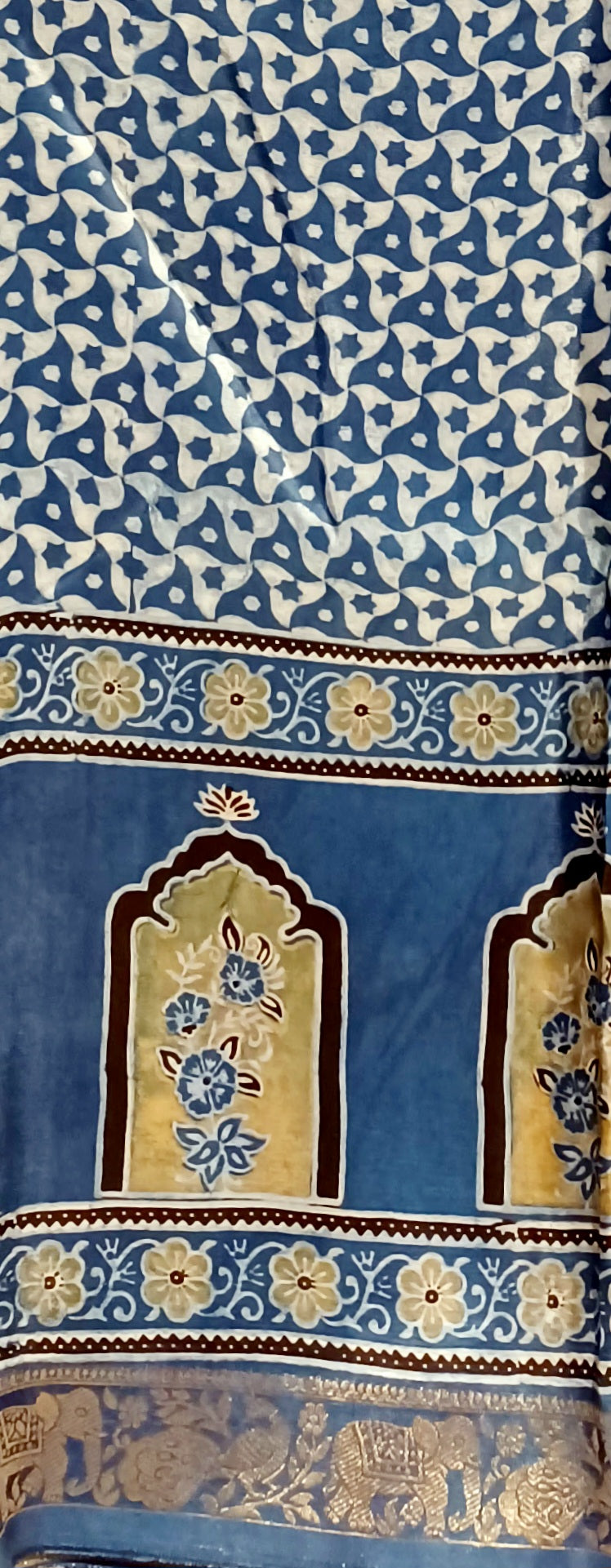Indigo Blue Dola Silk Ajrakh print saree