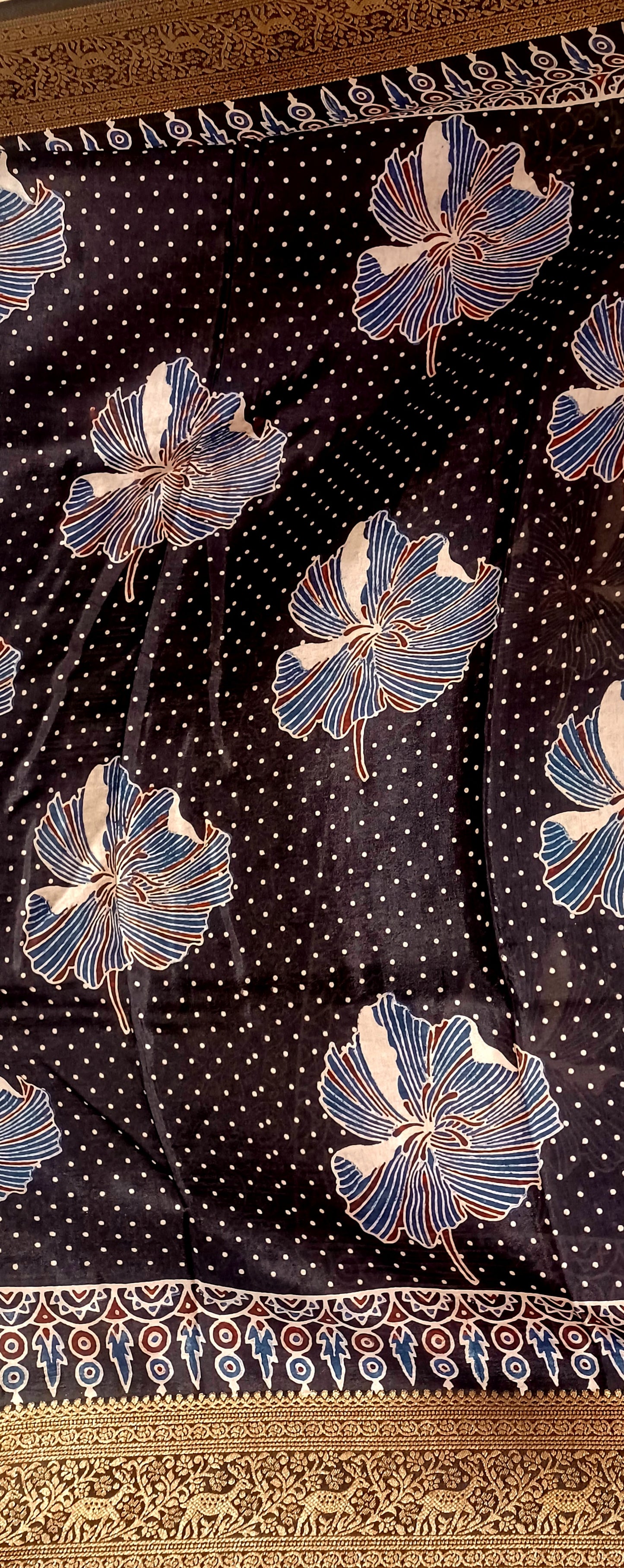 Black Dola Silk Ajrakh print saree