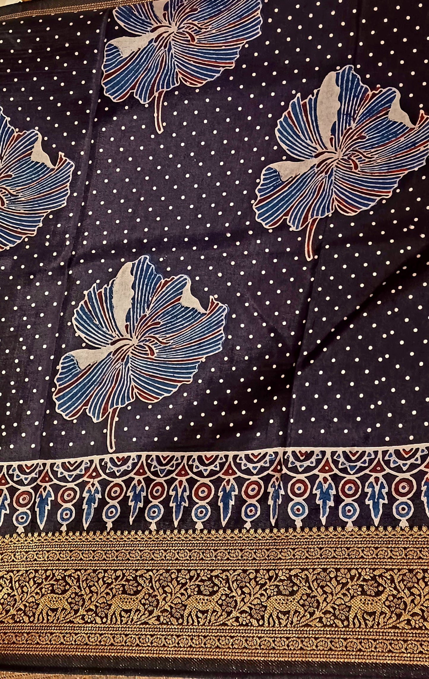 Black Dola Silk Ajrakh print saree