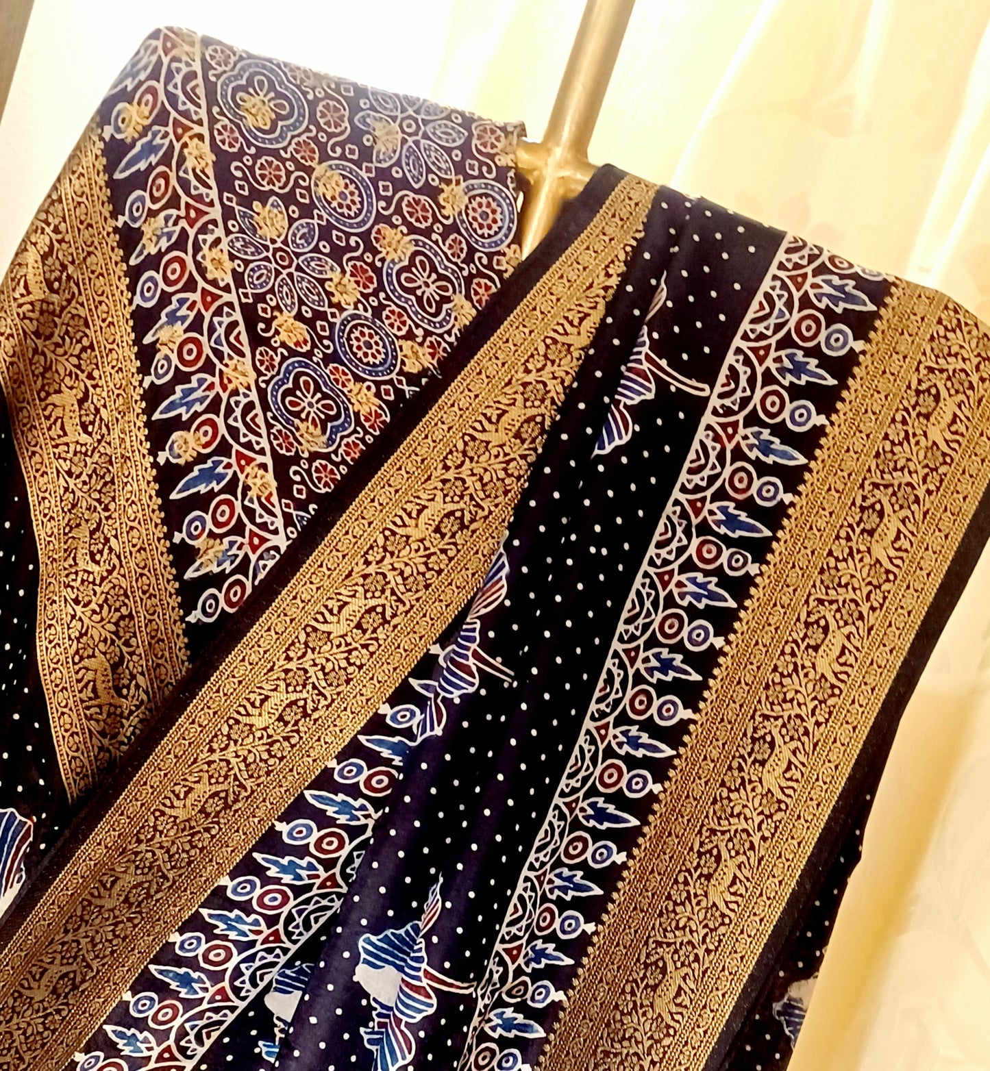 Black Dola Silk Ajrakh print saree