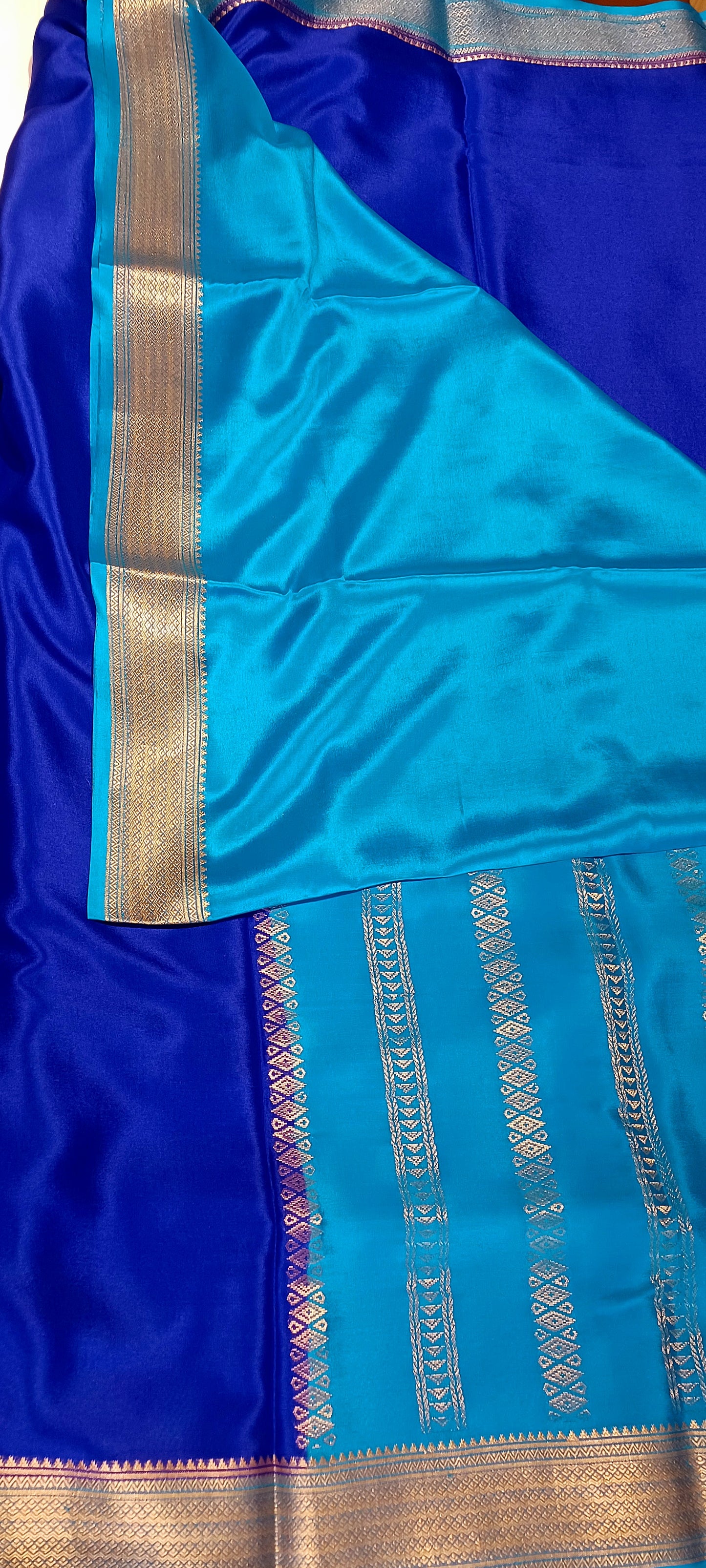 Royal Blue with Light blue border Pure Silk Pure Zari Mysore Crepe Saree