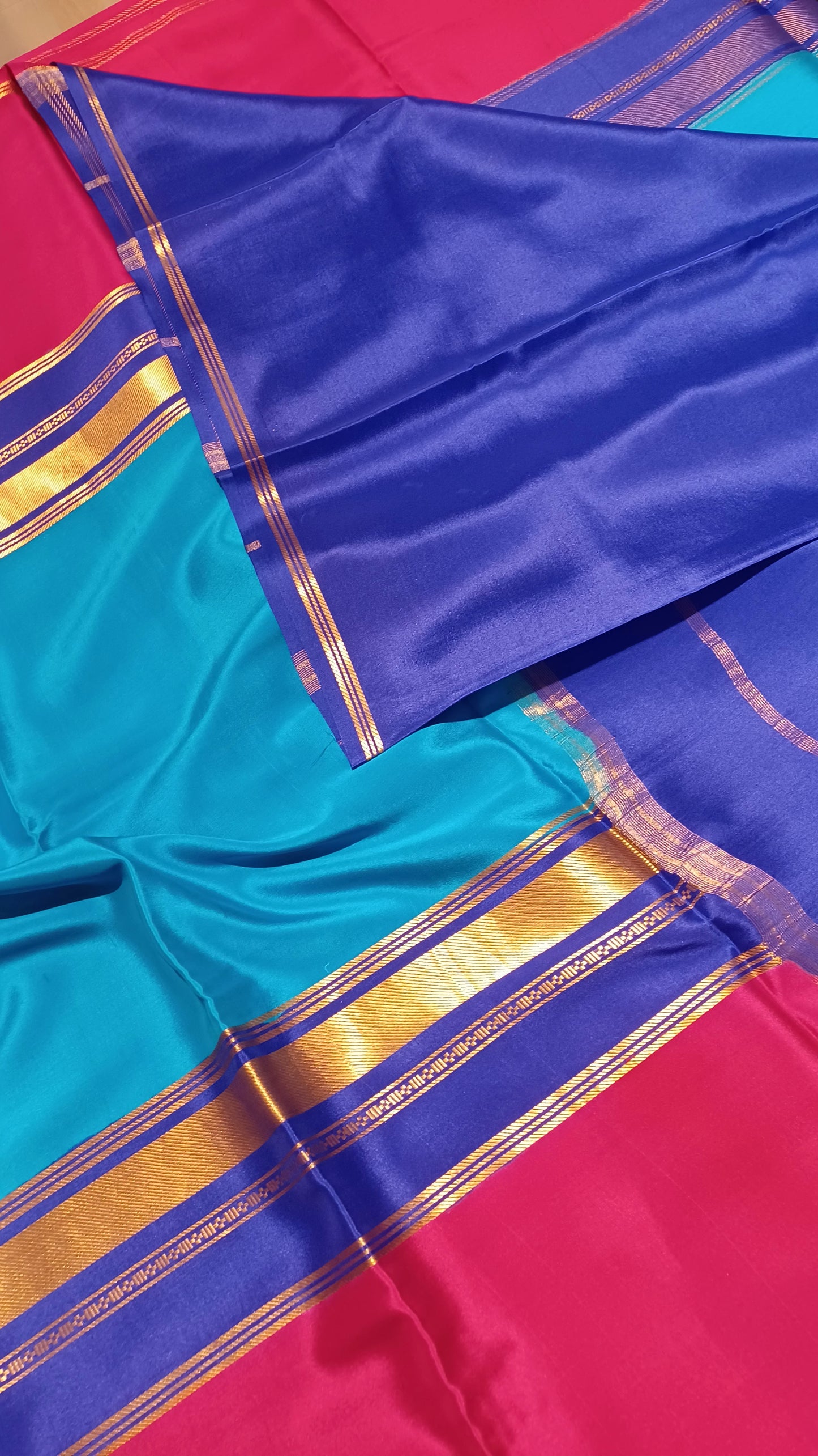 Ananda Blue Premium Bentex 3D Mysore Crepe Pure Silk Saree