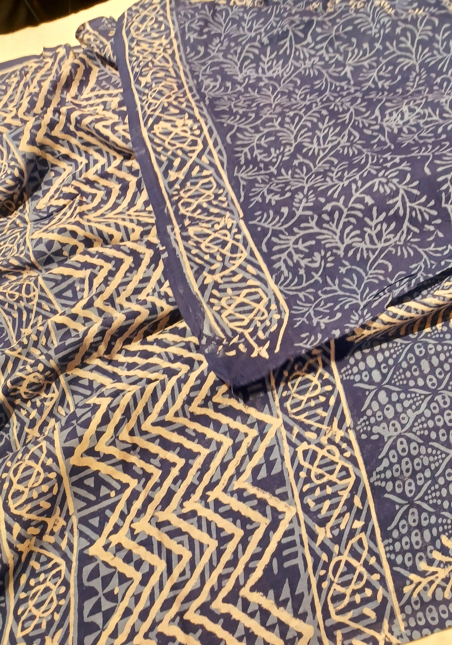 Indigo blue Dabu handblock printed cotton saree