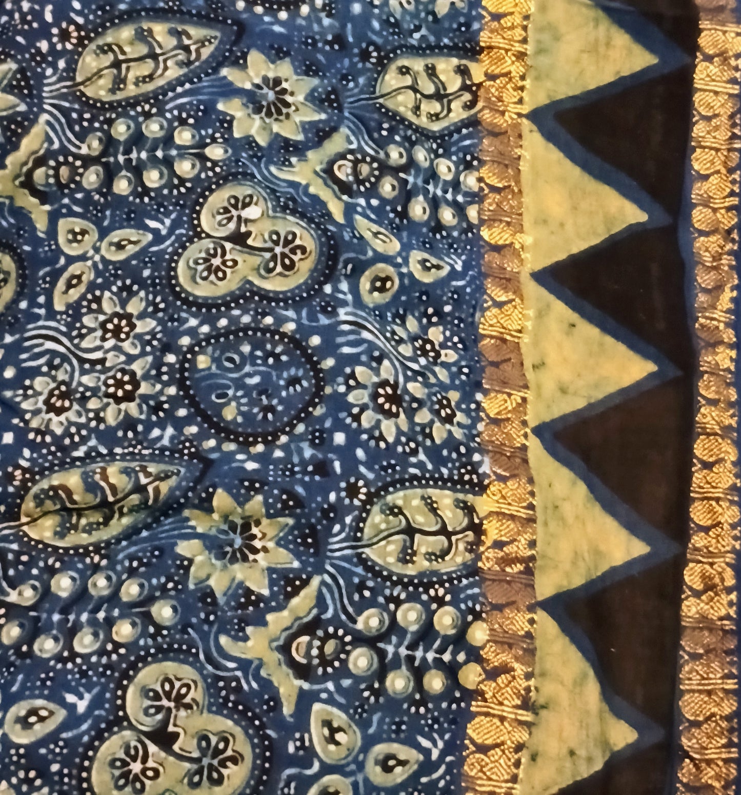 Indigo Blue Madurai Sungudi Cotton Designer Ajrakh Handblock printed saree