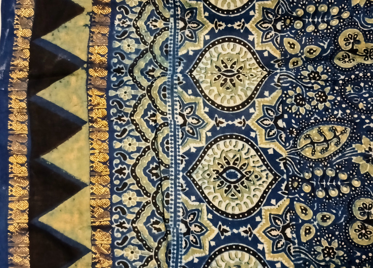 Indigo Blue - Madurai Sungudi Cotton Designer Ajrakh Handblock printed saree