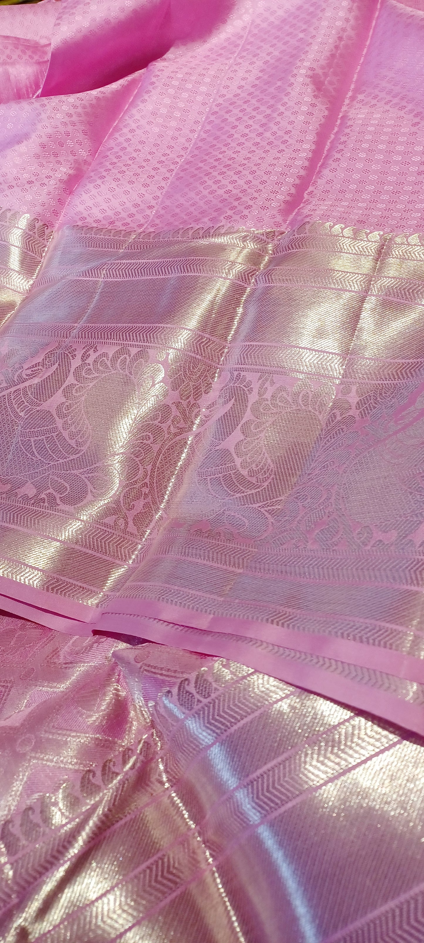 Baby Pink Bridal Kanchipuram pure silk brocade weave saree