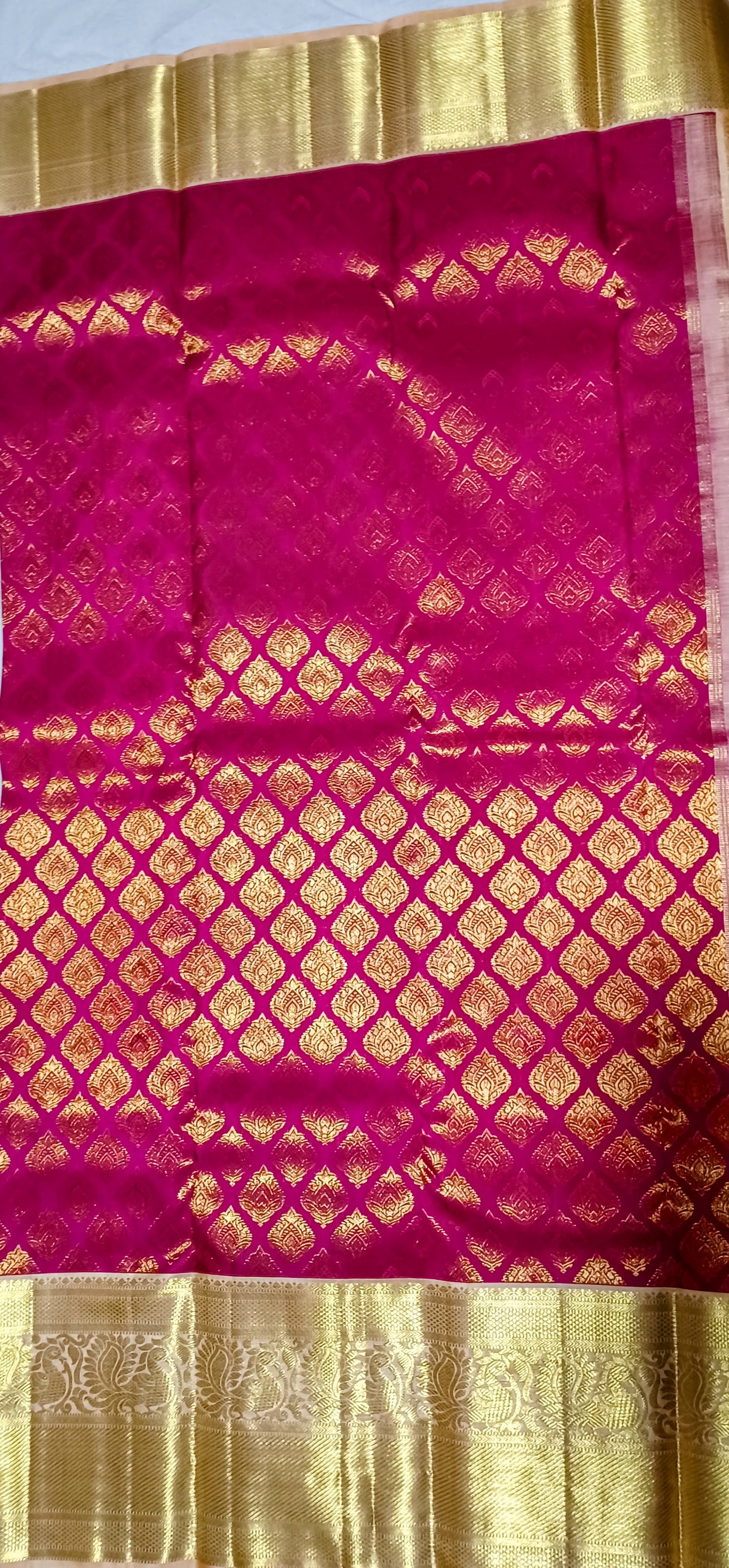Dark Pink with Cream border Kanchipuram pure silk brocade weave saree