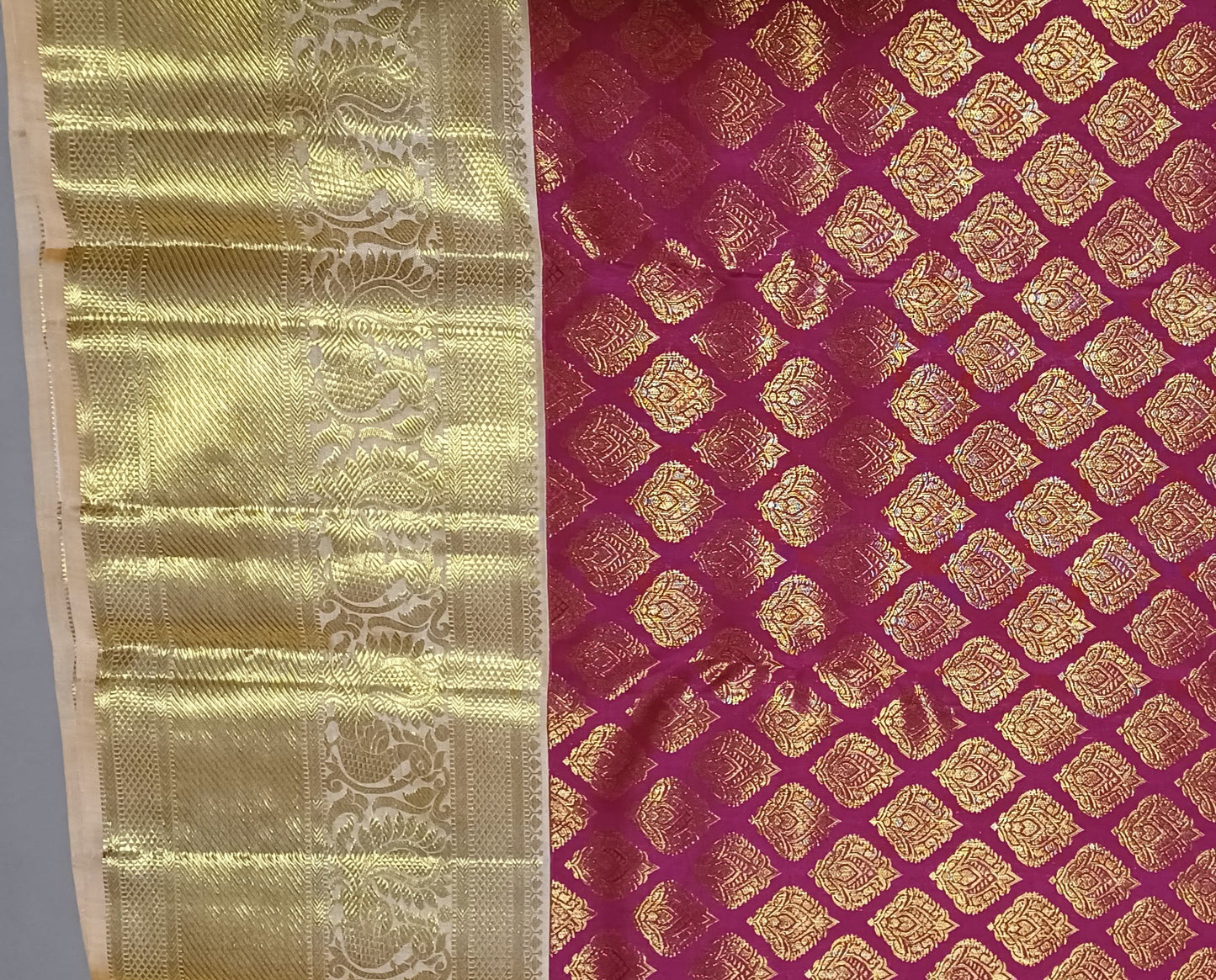 Dark Pink with Cream border Kanchipuram pure silk brocade weave saree