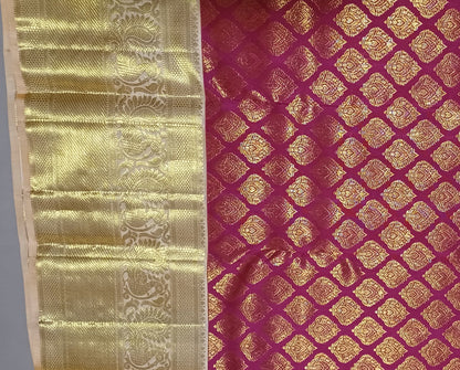 Dark Pink with Cream border Kanchipuram pure silk brocade weave saree