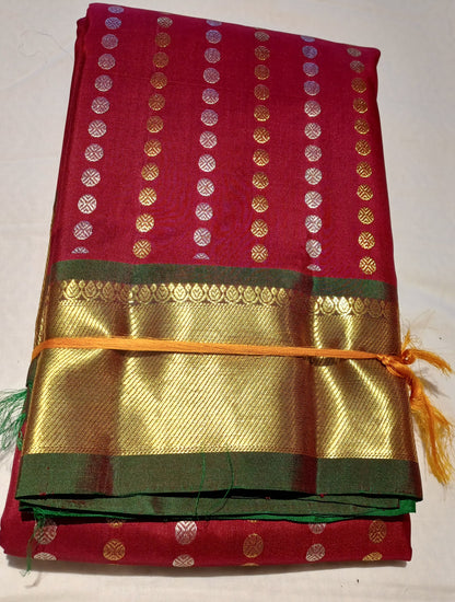 Maroon with Dark Green border Pure Silk saree