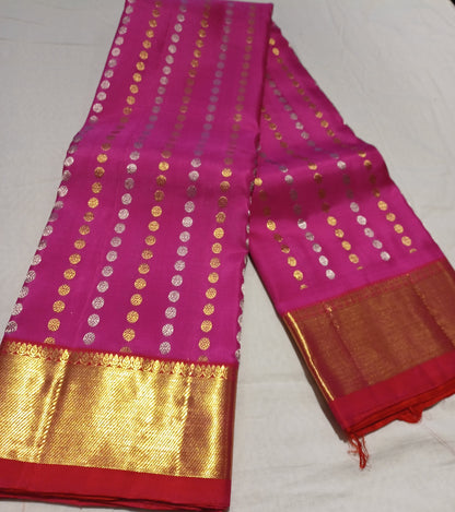 Pink with Chilli Red border Pure Silk saree