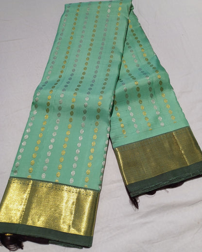 Pista Green with Brown border Pure Silk saree