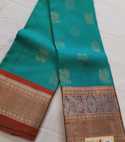 Rama Green with Red border Pure Silk saree