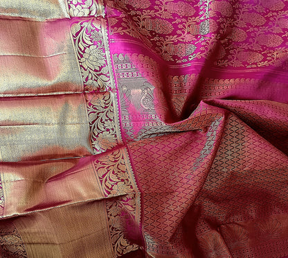 Dark Pink Bridal Kanchipuram pure silk brocade weave saree