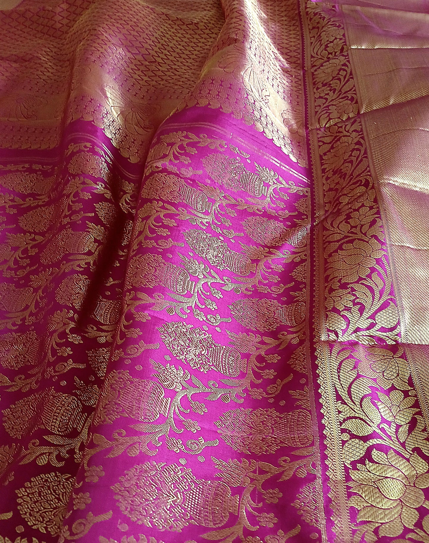 Dark Pink Bridal Kanchipuram pure silk brocade weave saree