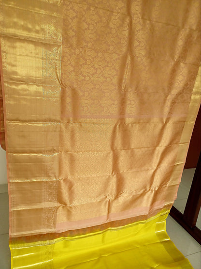 Almond beige Kanchipuram pure silk brocade weave saree