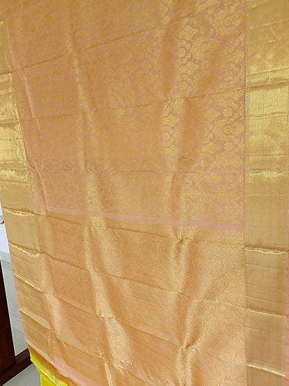 Almond beige Kanchipuram pure silk brocade weave saree