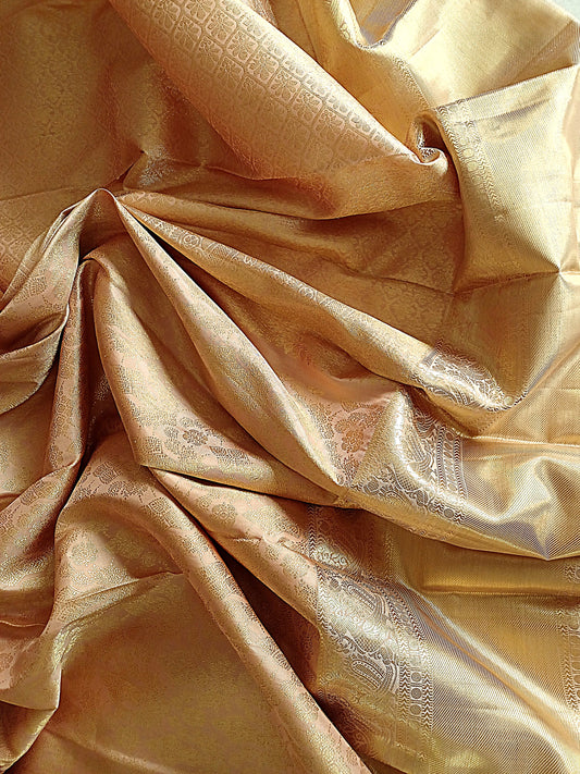 Almond beige Kanchipuram pure silk brocade weave saree