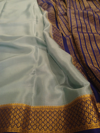 Pale Bluish Grey Pure Silk Mysore Crepe Saree