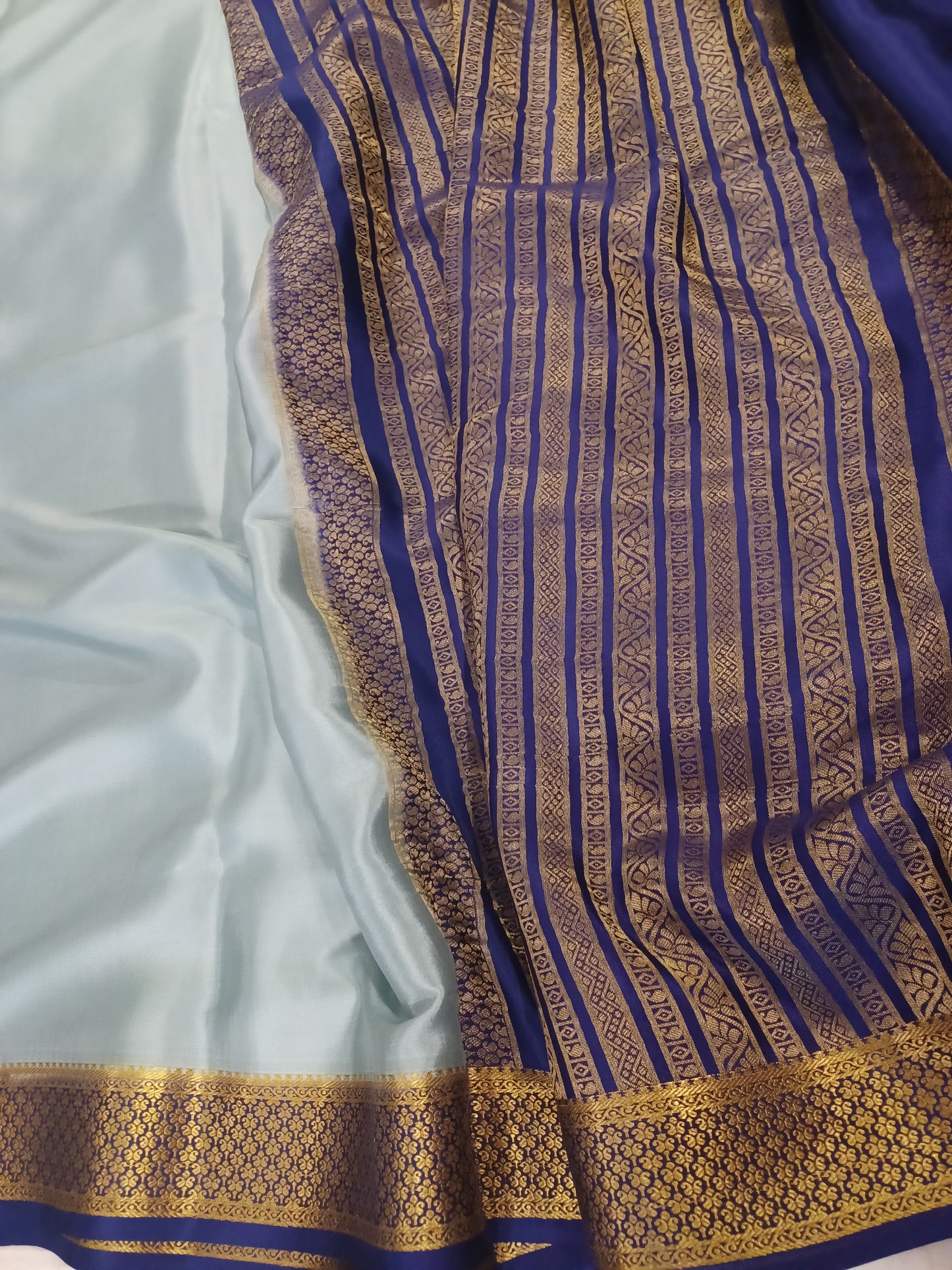 Pale Bluish Grey Pure Silk Mysore Crepe Saree