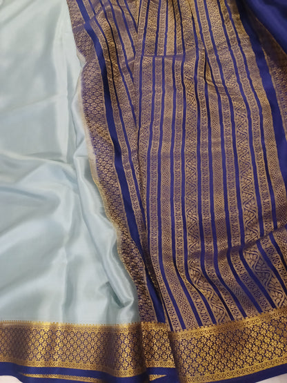 Pale Bluish Grey Pure Silk Mysore Crepe Saree