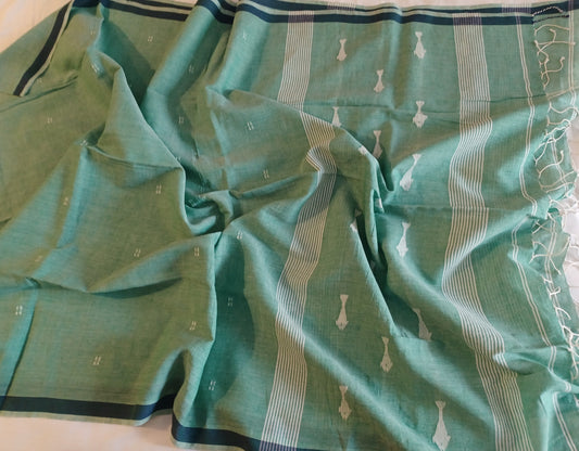 Pastel green Bengal Handspun (khadi) cotton Jamdani Dupatta