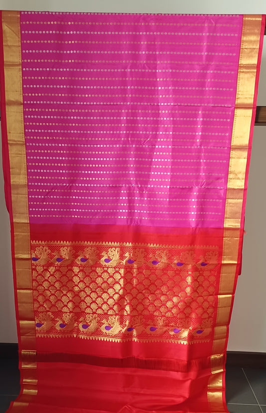 Pink with Chilli Red border Pure Silk saree