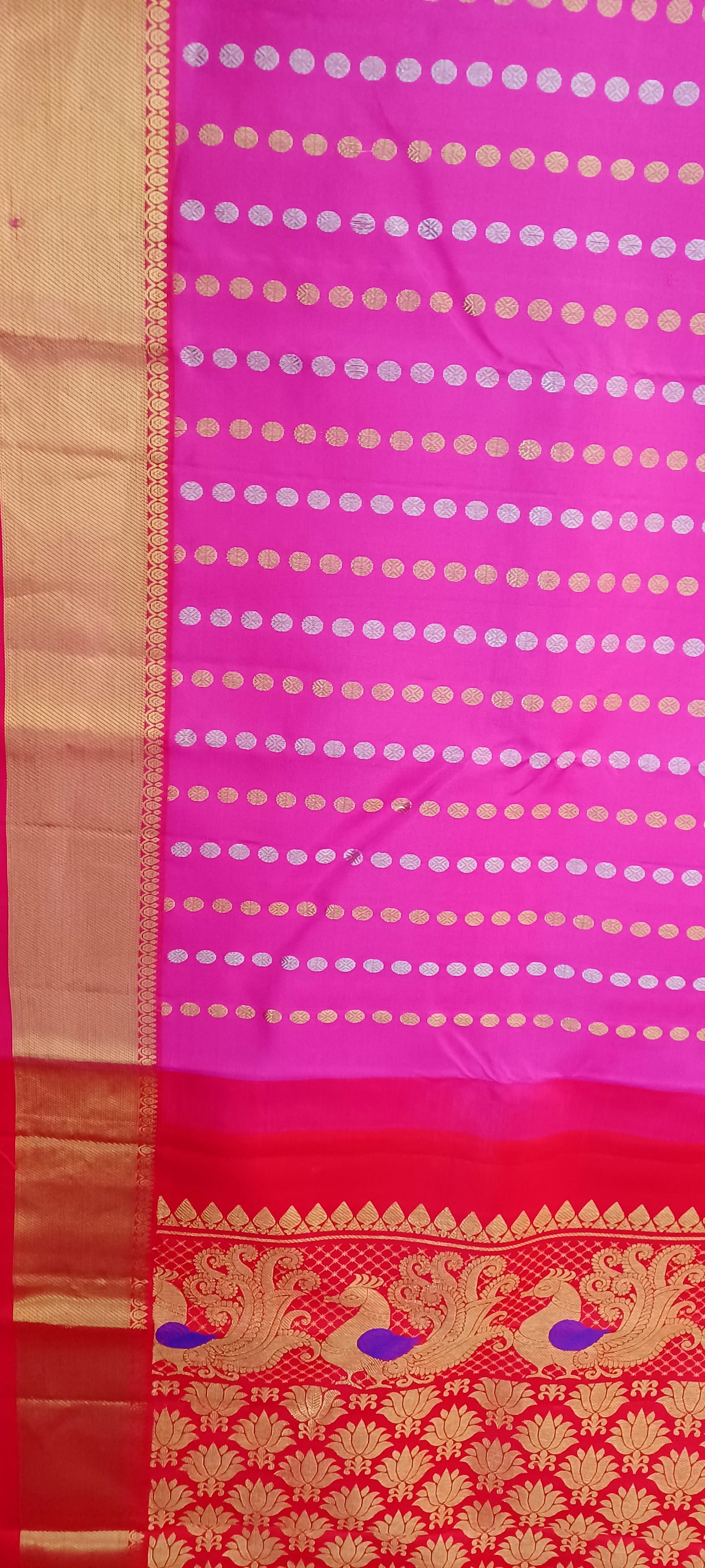 Pink with Chilli Red border Pure Silk saree