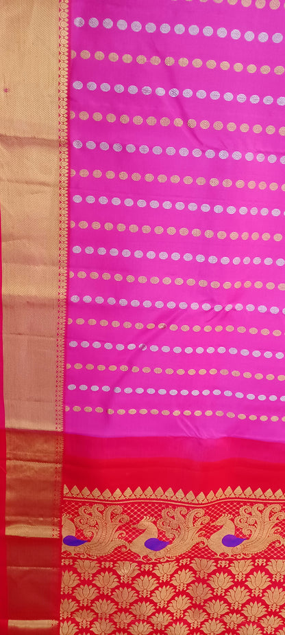 Pink with Chilli Red border Pure Silk saree
