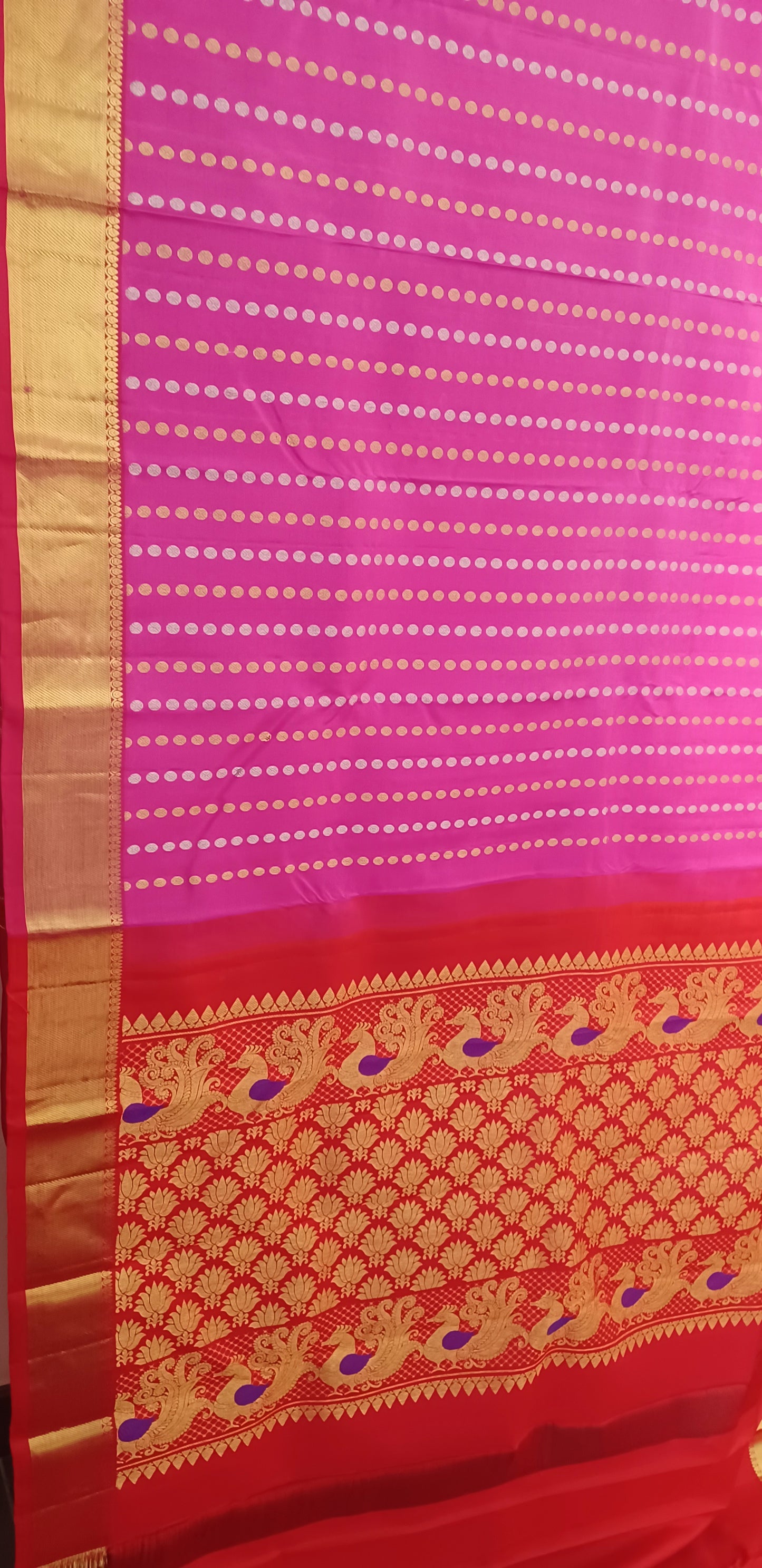Pink with Chilli Red border Pure Silk saree
