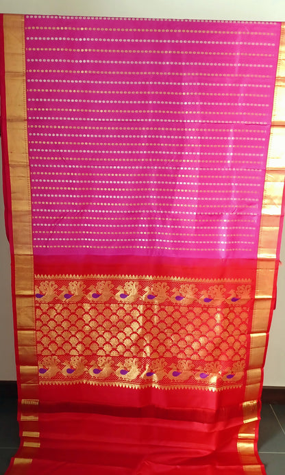 Pink with Chilli Red border Pure Silk saree