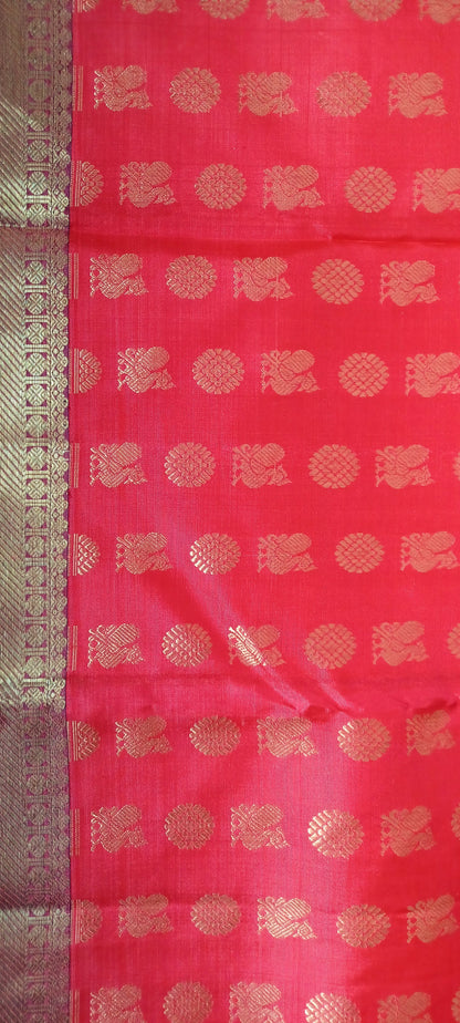 Bubblegum Pink with Purple border Kanchi Pure Silk Saree