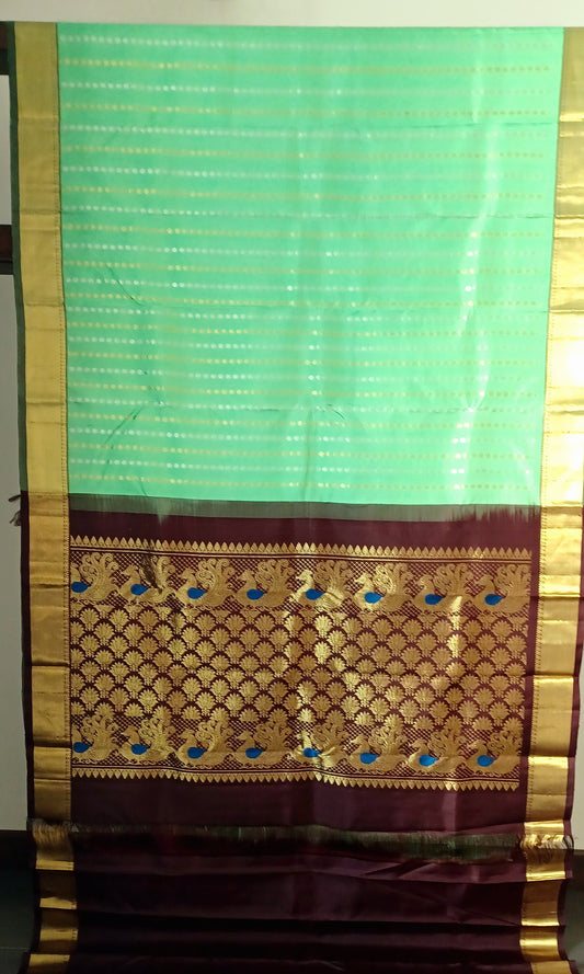 Pista Green with Brown border Pure Silk saree