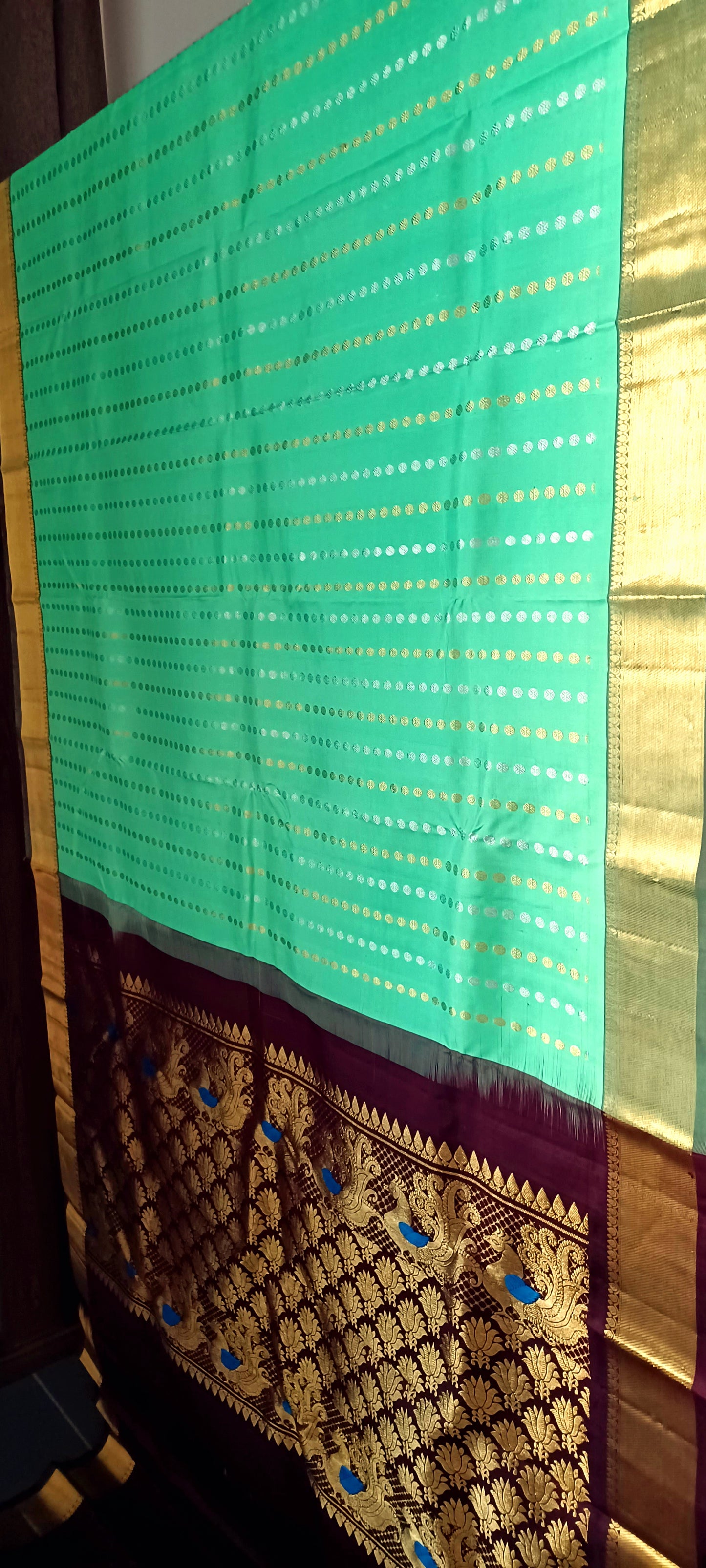 Pista Green with Brown border Pure Silk saree