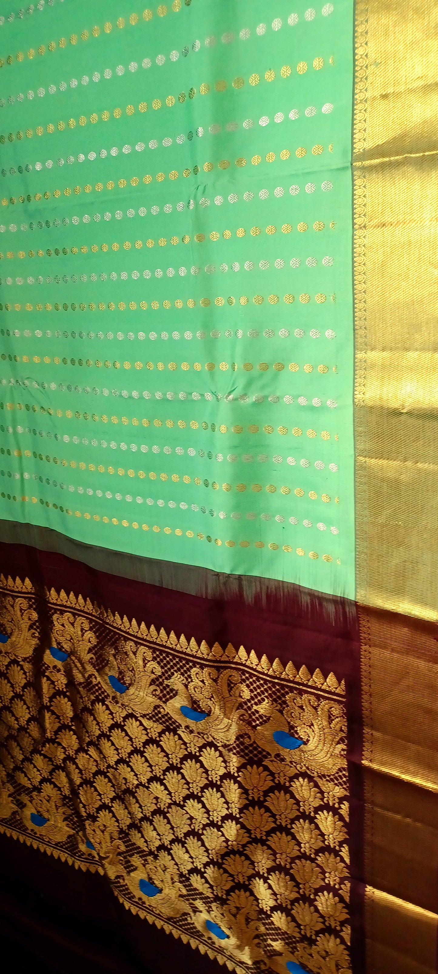 Pista Green with Brown border Pure Silk saree