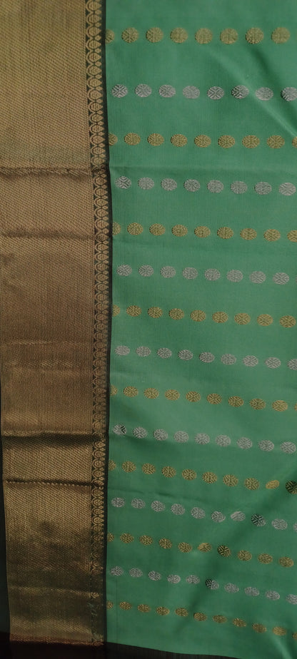 Pista Green with Brown border Pure Silk saree