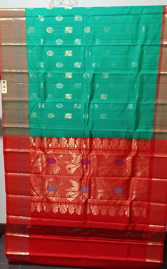 Rama Green with Red border Pure Silk saree