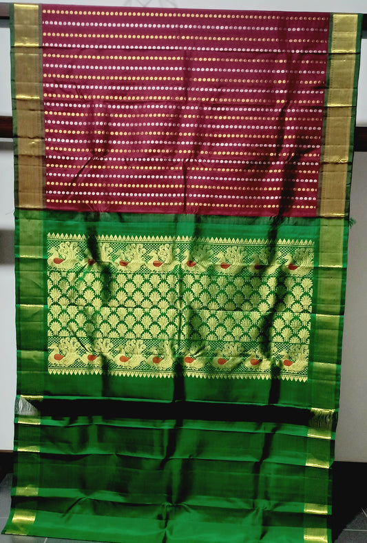 Maroon with Dark Green border Pure Silk saree