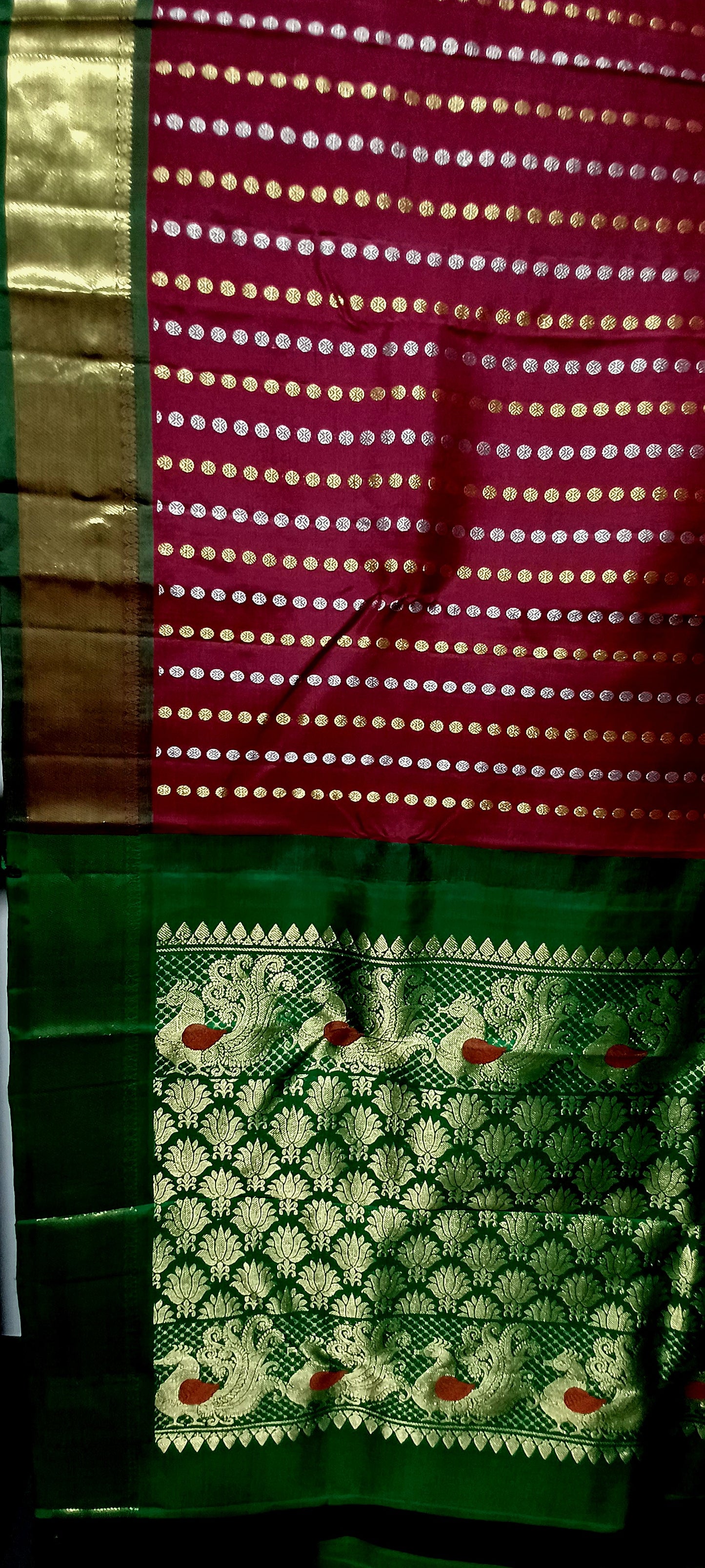 Maroon with Dark Green border Pure Silk saree