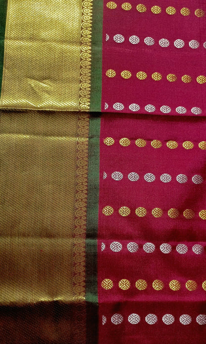 Maroon with Dark Green border Pure Silk saree