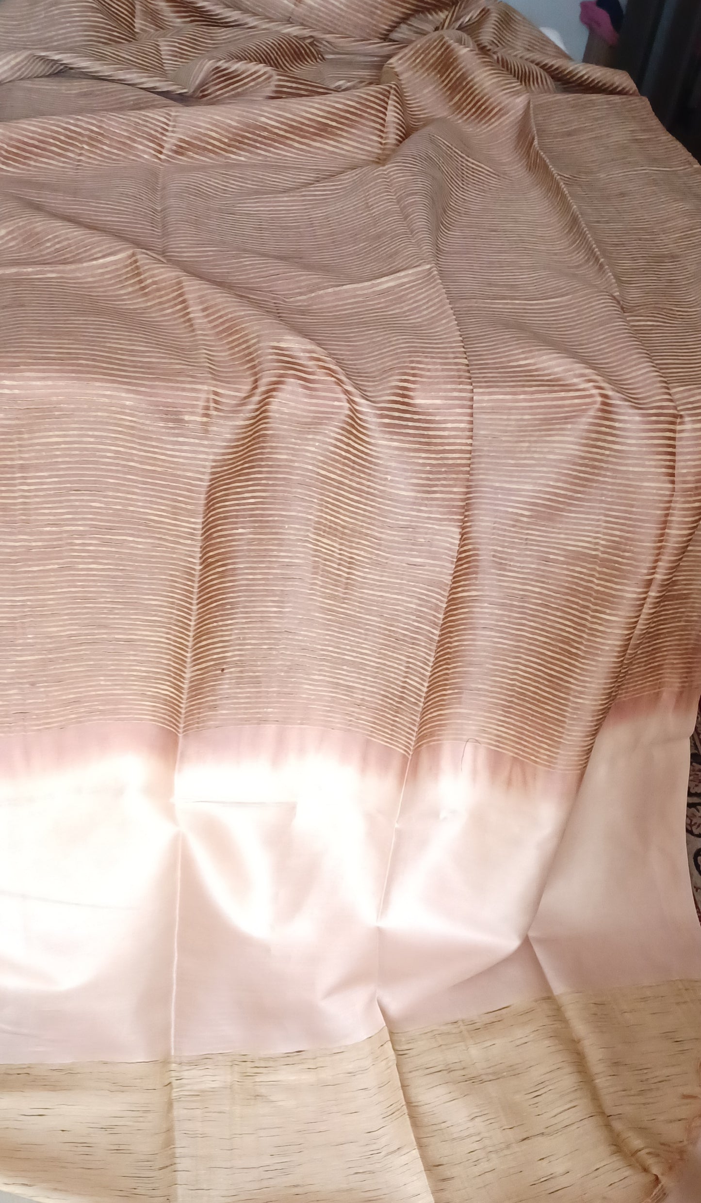 Tan Brown borderless with Beige Pallu Ghicha Tussar Saree