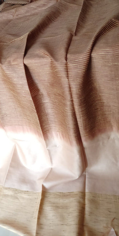 Tan Brown borderless with Beige Pallu Ghicha Tussar Saree