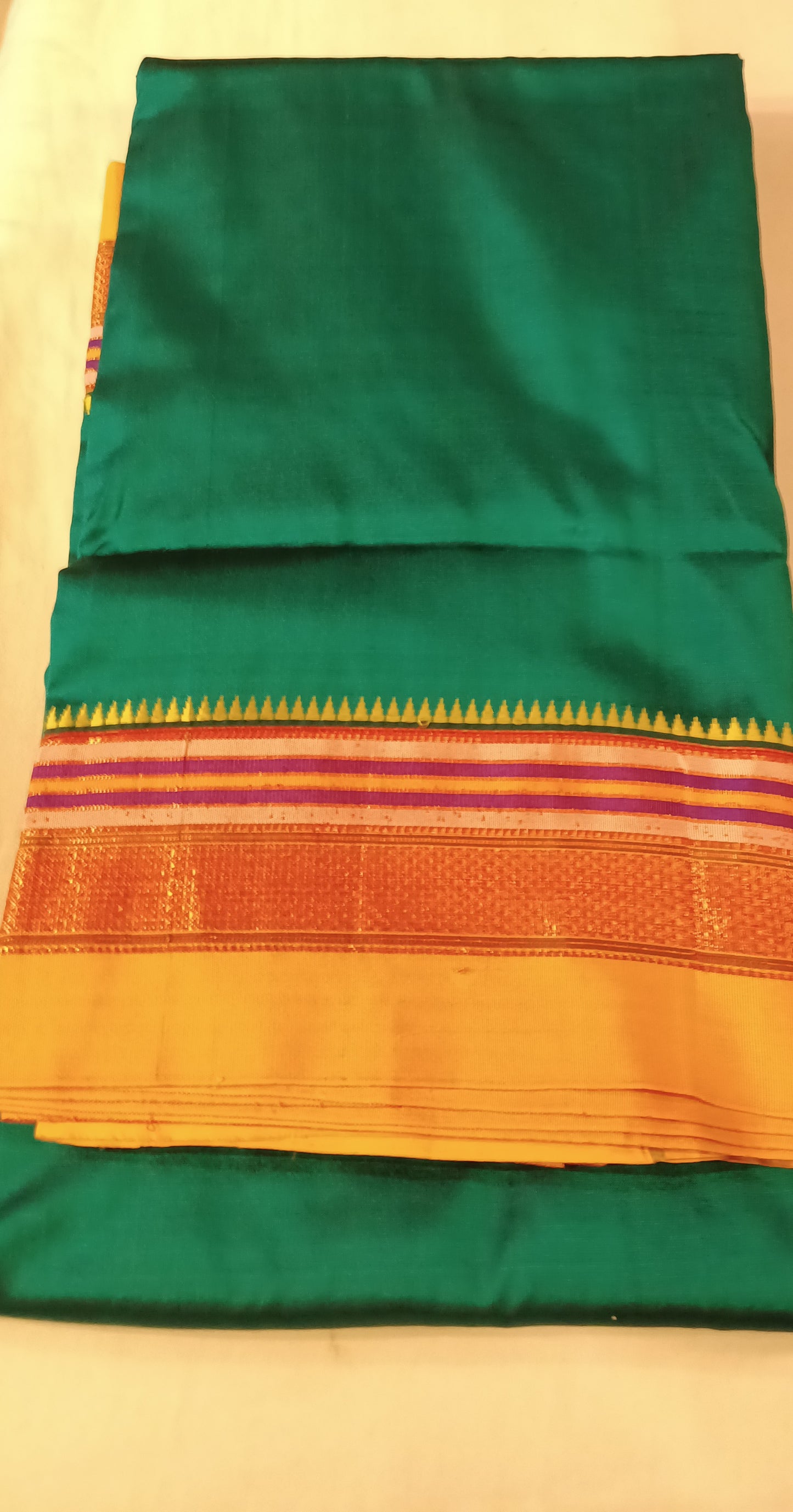 Peacock Green with Yellow border Pure Silk Narayanpeta Saree