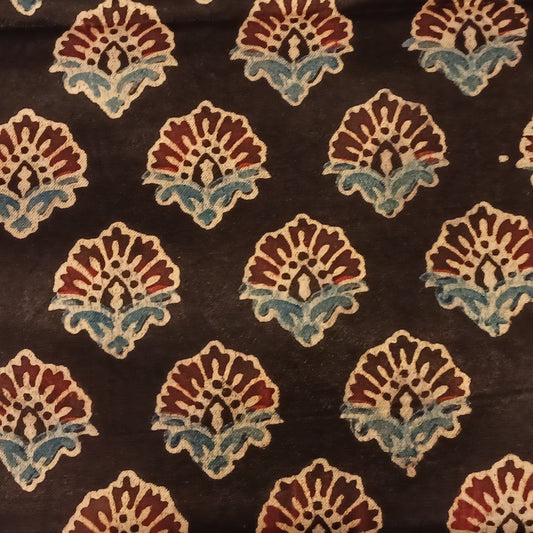 Black, Indigo blue and Maroon Ajrakh Handblock print Mashru Silk Fabric